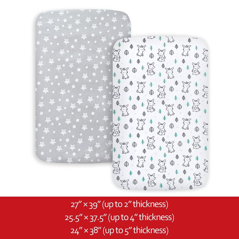 Moonsea Pack and Play Sheets, 2 Pack Mini Crib Sheets, Stretchy Playard Fitted Sheet, Compatible with Graco Pack n Play, Soft and Breathable Material, Stars & Bunny - Image 5