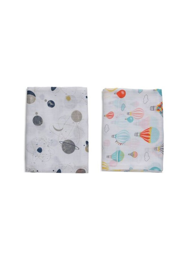 Anvi Baby Organic Bamboo Muslin Swaddle Wrap Set of 2 Balloons and Planets  - Image 1