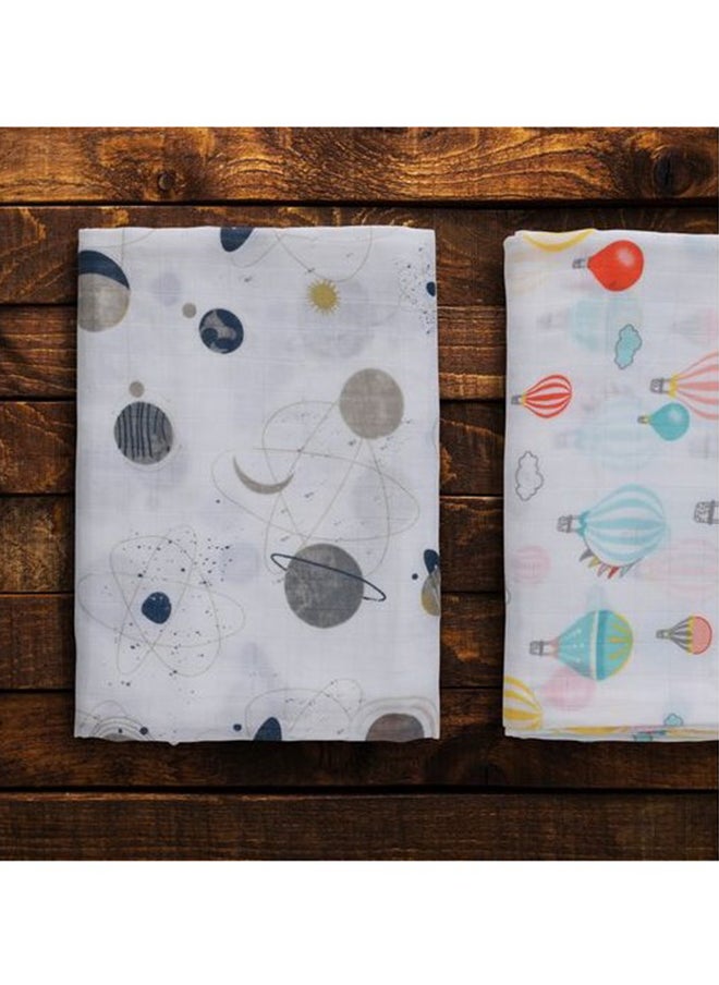 Anvi Baby Organic Bamboo Muslin Swaddle Wrap Set of 2 Balloons and Planets  - Image 4