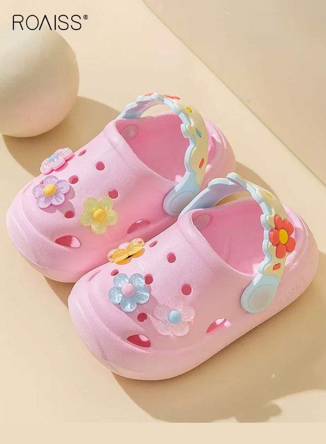 roaiss Toddler Girls Adorable Sandals, Comfort Clogs with Soft Non-slip Sole, Breathable Slippers with Exquisite Flower Decoration, Slip on Slides for Little Girls, Suitable for Beach, Daily Wear and Casual Occasions - Image 1