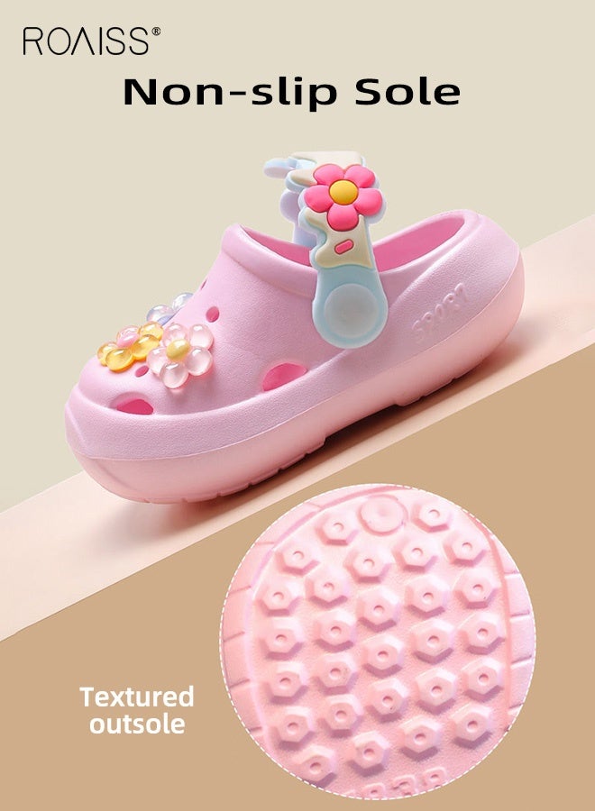 roaiss Toddler Girls Adorable Sandals, Comfort Clogs with Soft Non-slip Sole, Breathable Slippers with Exquisite Flower Decoration, Slip on Slides for Little Girls, Suitable for Beach, Daily Wear and Casual Occasions - Image 3