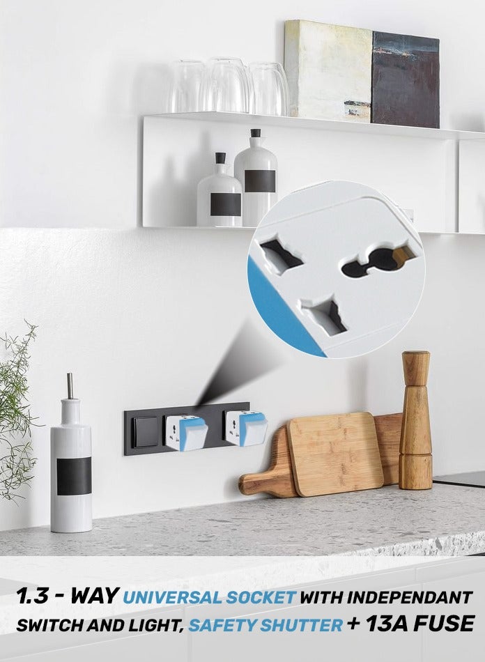 مودي مشترك كهرباء للسفر 3 مخارج، محول عالمي متعدد المقابس مع 3 مفاتيح + مؤشر طاقة، محول قابس دولي للاستخدام المنزلي والمكتبي والسفر - Image 5