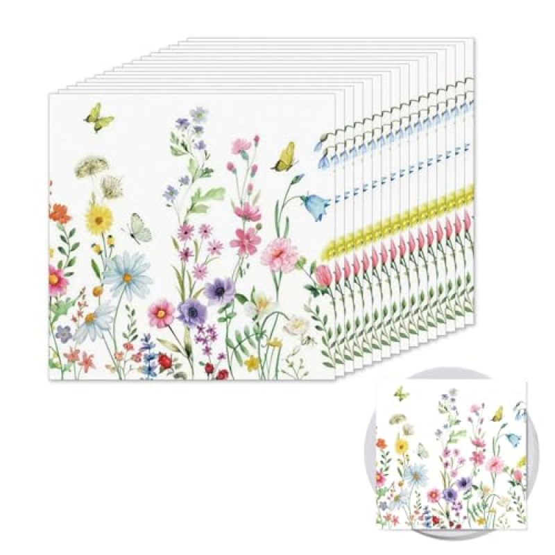 Floral Paper Napkins 16.5x16.5 Cm Soft Eco-Friendly - High Absorbency Skin-Friendly Napkins for Weddings Baby Showers Garden Parties - Image 1