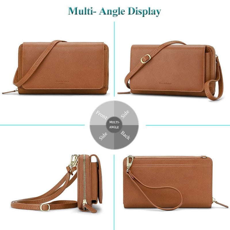 Peacocktion Brown RFID Wristlet Womens Wallet, Leather Travel Crossbody Bags for Women, Clutch Purses with Phone Pocket Zipper - Image 3