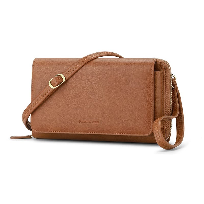 Peacocktion Brown RFID Wristlet Womens Wallet, Leather Travel Crossbody Bags for Women, Clutch Purses with Phone Pocket Zipper - Image 1