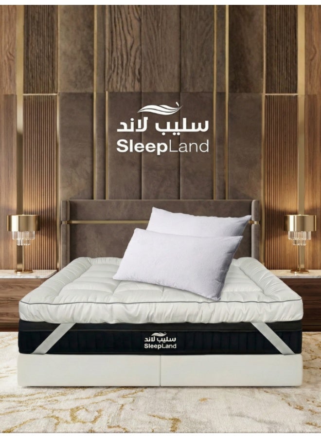 SleepLand Hotel Microfiber Mattress Topper Package 200×180 cm 14 cm Height with Two Hotel Pillows - Image 1