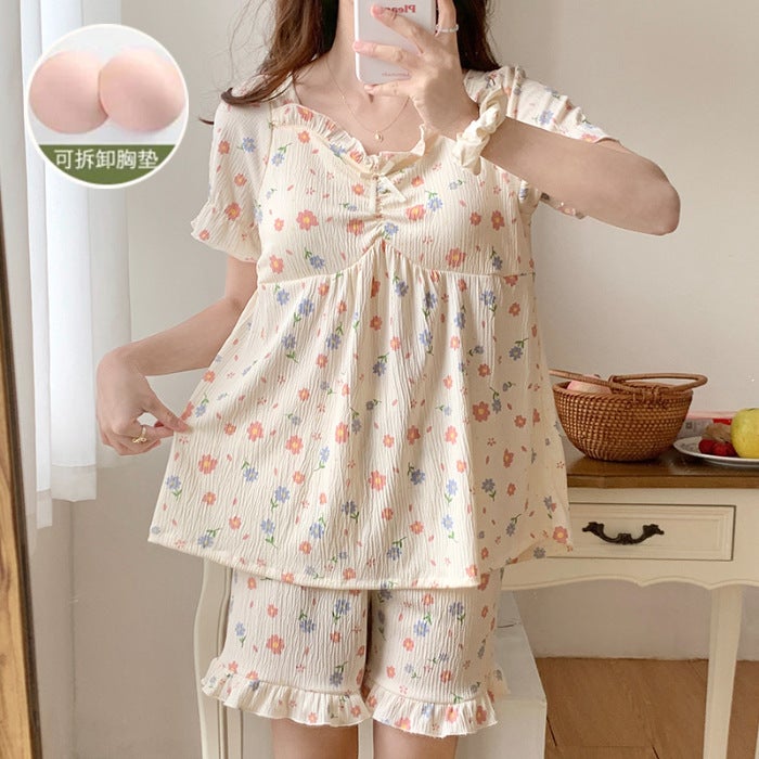 Summer Cotton-Like Pajama Set with Padded Bra 889# Cherry  - Image 3