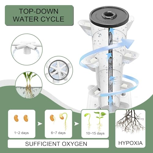 JPWDDWYT Hydroponics Tower Indoor Growing System Vertical Garden Planter Indoor Smart Garden Kit with Pump and Movable Water Tank Vegetable Plant Gift for Gardening Lover (30-Plants) - Image 4