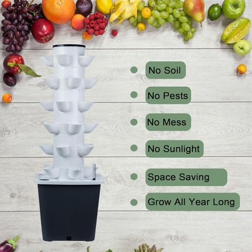 JPWDDWYT Hydroponics Tower Indoor Growing System Vertical Garden Planter Indoor Smart Garden Kit with Pump and Movable Water Tank Vegetable Plant Gift for Gardening Lover (30-Plants) - Image 5