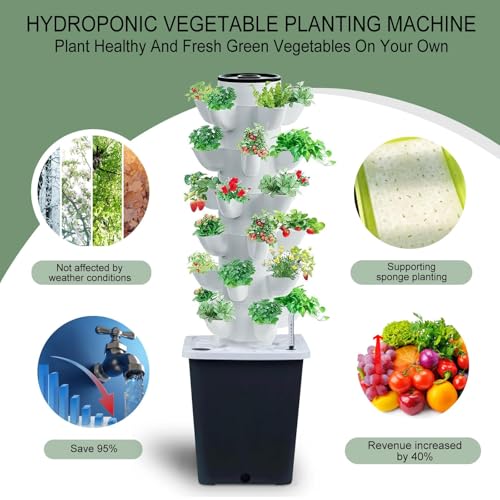 JPWDDWYT Hydroponics Tower Indoor Growing System Vertical Garden Planter Indoor Smart Garden Kit with Pump and Movable Water Tank Vegetable Plant Gift for Gardening Lover (30-Plants) - Image 2