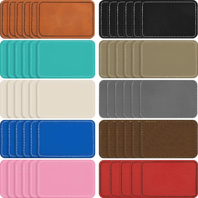 Dunzy 60 Pcs Blank Leatherette Hat Patch with Adhesive Rectangle Leather Hat Patches Rustic Faux Iron on for Fabric Repair Custom Sewing Laser Engraving DIY CraftsMulticolor3 x 2 Inch
