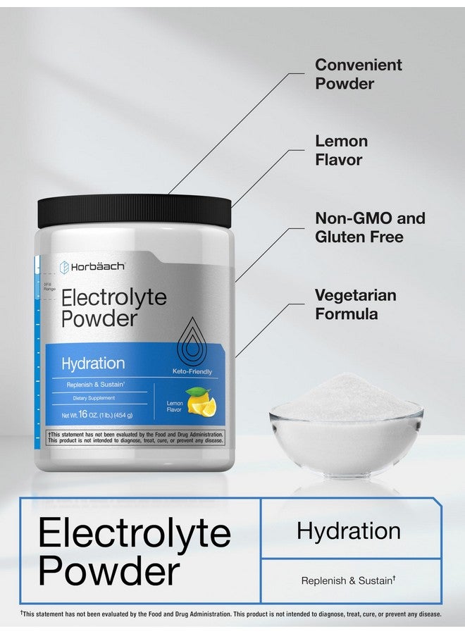 Horbäach Electrolytes Powder | 16 oz | 130 Servings | Hydration Supplement | Vegetarian | Keto-Friendly | Non-GMO, Gluten Free Formula | Lemon Flavor - Image 4