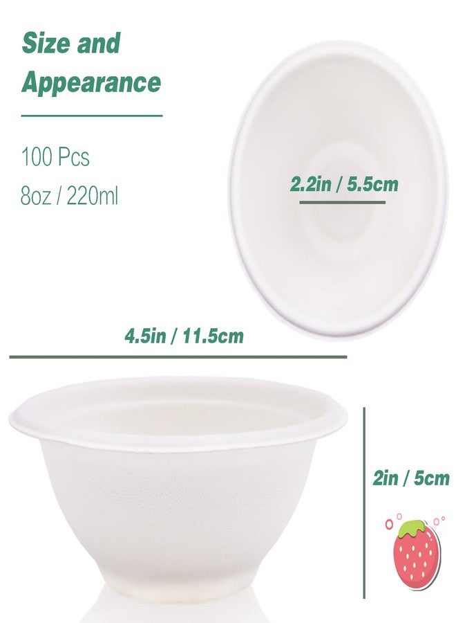 Hamiggaa 100 Pcs 8oz Disposable Paper Bowls - Natural Compostable White Heavy-Duty Bagasse for Parties, Catering and Everyday Use - Image 2