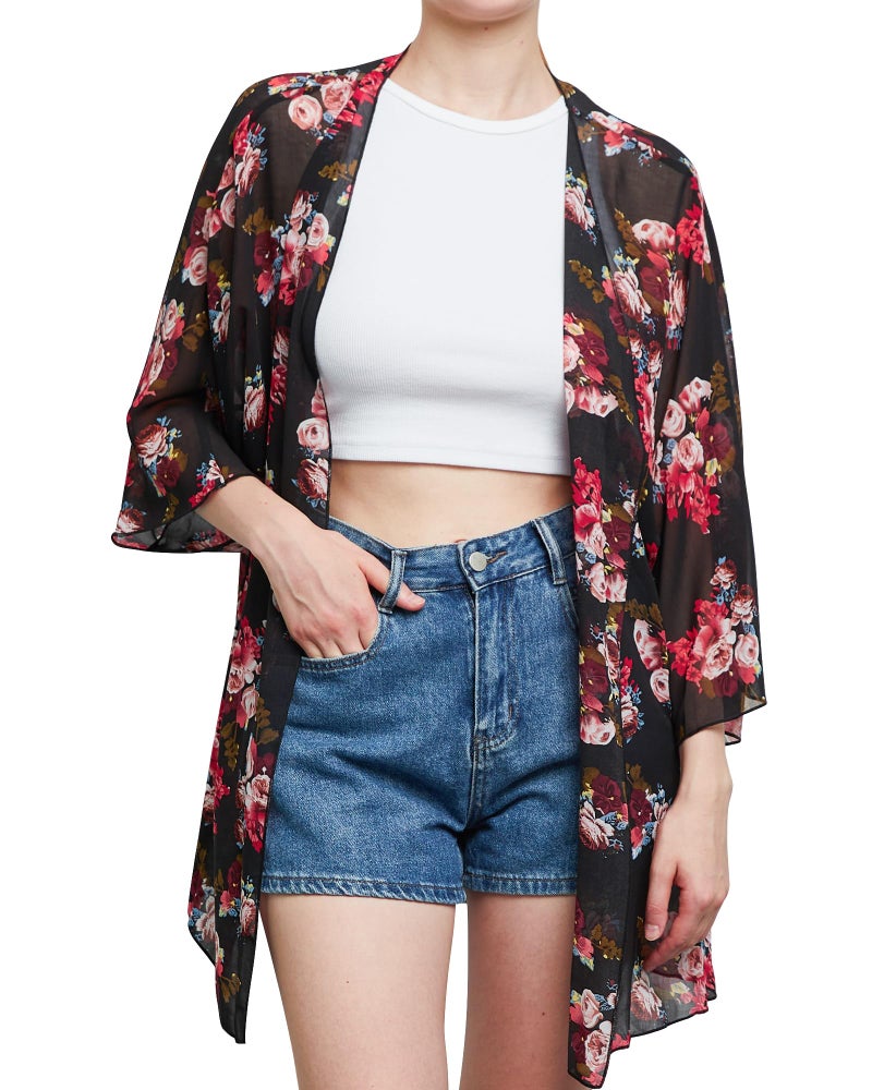 Argstar Women's Kimono Cardigans Casual Summer Tops Cover up Open Front Floral Print Resort Wear/Beachwear - Image 1