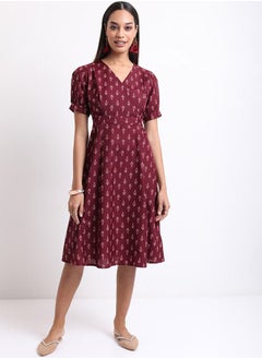 Ketch V Neck AOP A-Line Midi Dress by Styli  - Image 2
