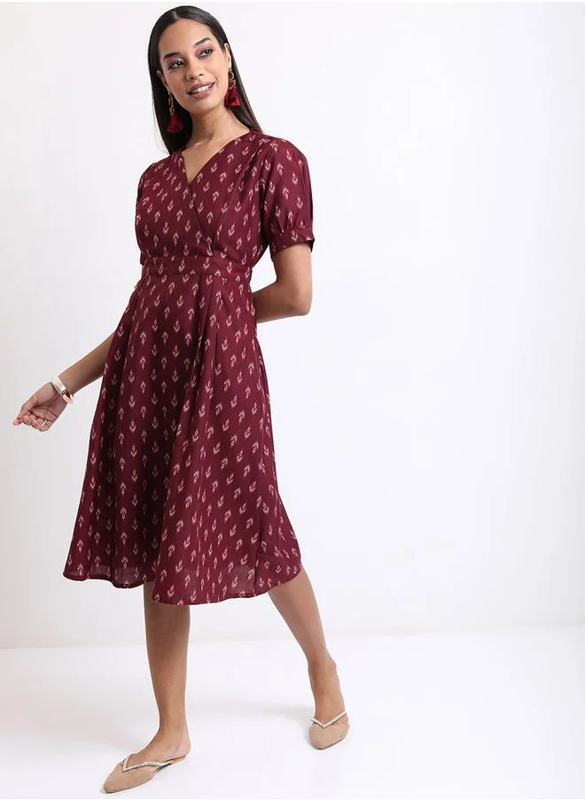 كيتش V Neck AOP A-Line Midi Dress by Styli