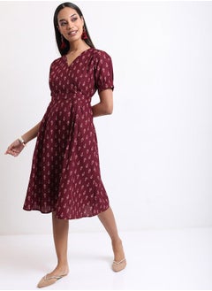 Ketch V Neck AOP A-Line Midi Dress by Styli  - Image 4
