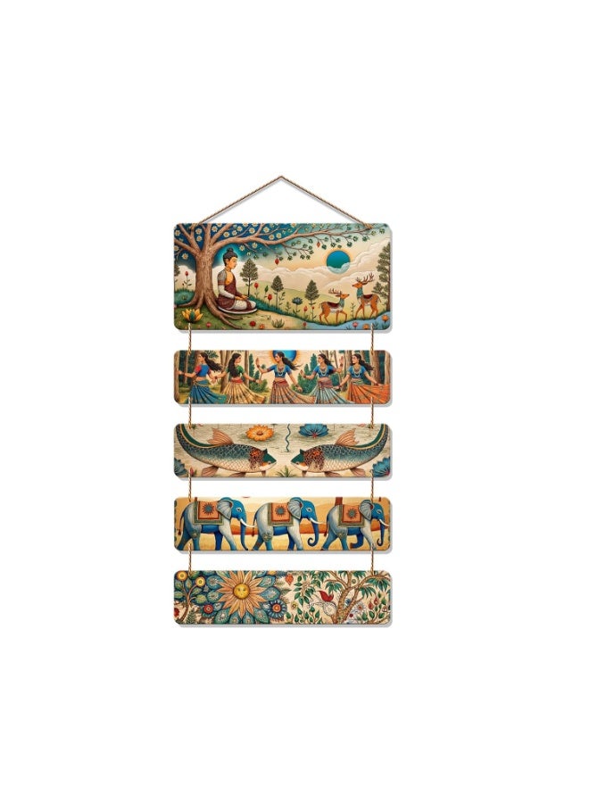 Artvibes Buddha, Elephant & Tribal Dance Wooden Wall Haning for Living Room | Spiritual Decor Items | Wall Art Painting For Hall | Wall Paintings | Handcrafted Art | Wall Poster | Gift Item (WH_6726N) - Image 1