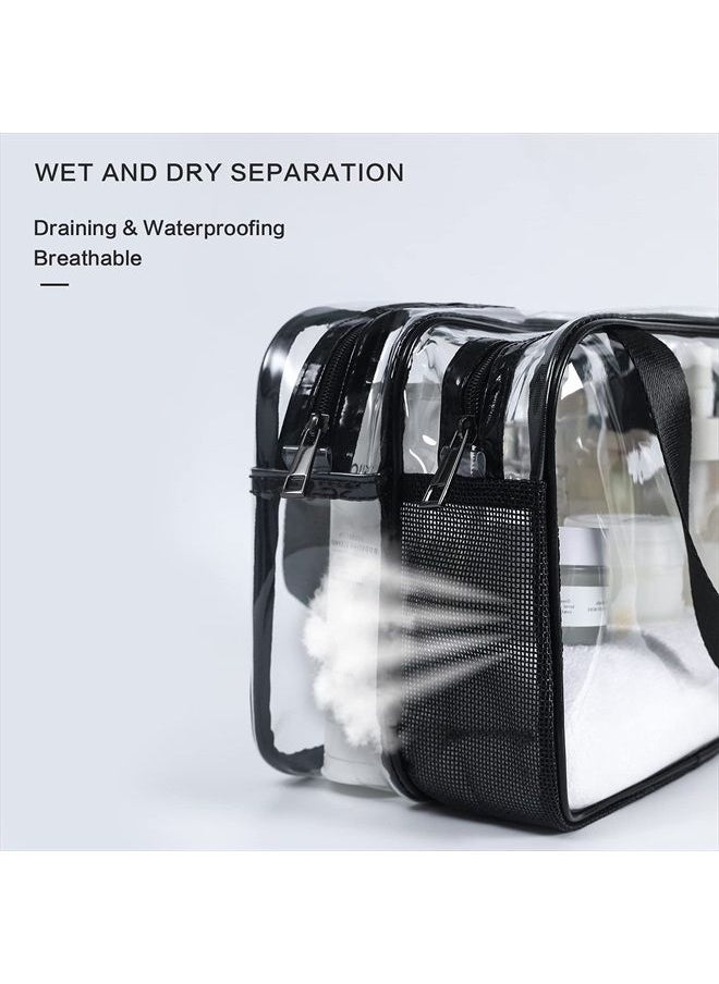 Auseibeely - Clear Cosmetics Bag Toiletry Bag, Large Clear Travel Bag for Toiletries, Waterproof & Draining Transparent Makeup Bag Tote Bag, Carry On Airport Airline Compliant Bag for Men Women - Image 1