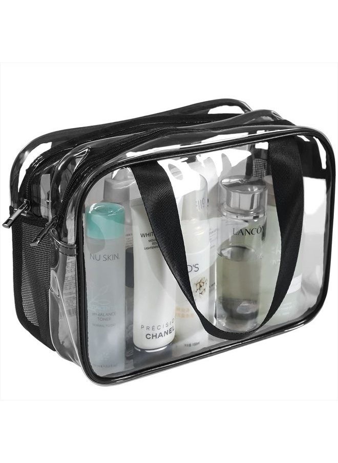 Auseibeely - Clear Cosmetics Bag Toiletry Bag, Large Clear Travel Bag for Toiletries, Waterproof & Draining Transparent Makeup Bag Tote Bag, Carry On Airport Airline Compliant Bag for Men Women - Image 1