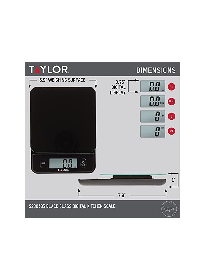 Taylor Glass Top Food Scale with Touch Control Buttons, 11 lb Capacity, Black - Image 2