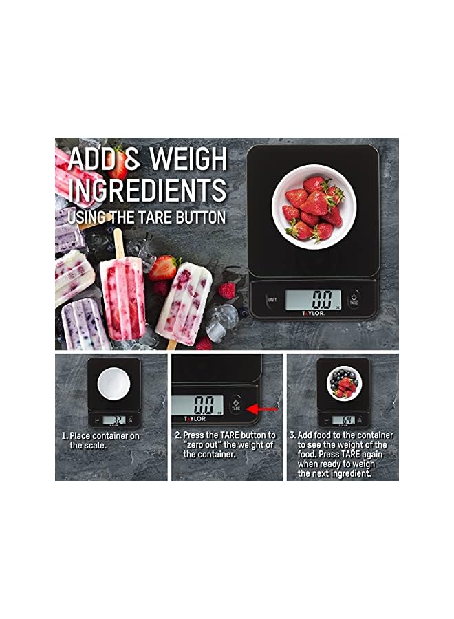 Taylor Glass Top Food Scale with Touch Control Buttons, 11 lb Capacity, Black - Image 4