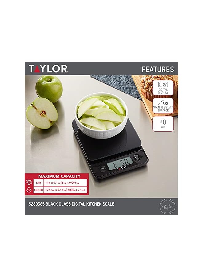Taylor Glass Top Food Scale with Touch Control Buttons, 11 lb Capacity, Black - Image 3