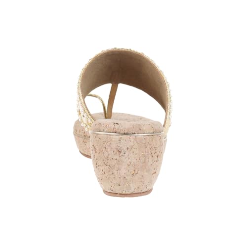 Metro Women Gold Embellished Faux Leather Ethnic Wedge Heels Sandal UK/6 EU/39 (35-1285) - Image 5