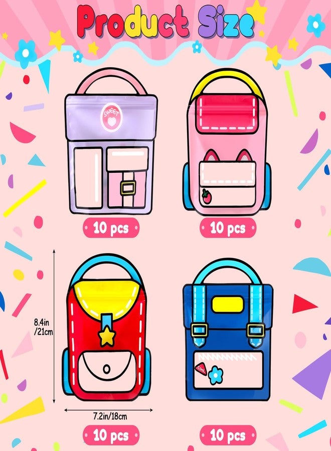 Yeyeplum 40 Pcs Cartoon Goodie Bags for Kids Candy Snack Treat Party Favor Bags Bulk Birthday Plastic Clear Gift Handbags with Handle for Classroom Back to School Supplies - Image 2