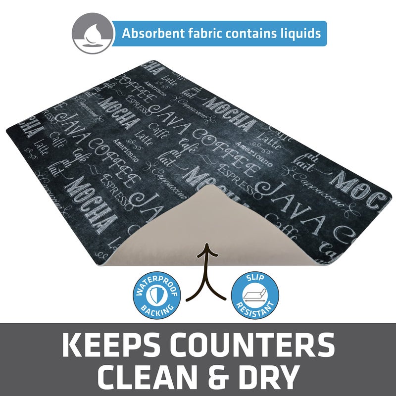 Drymate Coffee Maker Mat, (Coffee Station Bar Accessory) Protects Kitchen Countertops From Spills, Stains & Scratches, Absorbent, Waterproof, Washable (USA Made) (12â€ x 20â€) (Java Chalkboard) - Image 3