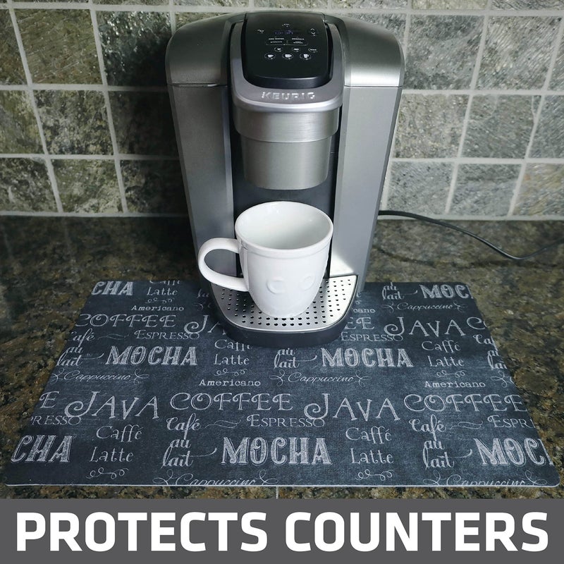 Drymate Coffee Maker Mat, (Coffee Station Bar Accessory) Protects Kitchen Countertops From Spills, Stains & Scratches, Absorbent, Waterproof, Washable (USA Made) (12â€ x 20â€) (Java Chalkboard) - Image 2