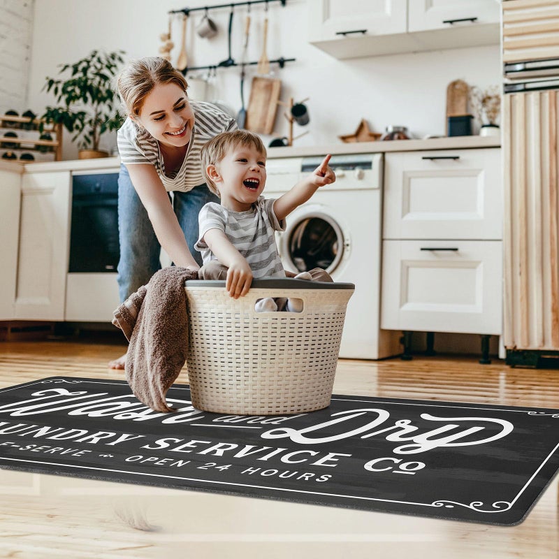 KOZYFLY Laundry Room Rug Runner 20"x60" Non Slip Kitchen Rugs Washable Laundry Room Mat Waterproof Mudroom Floor Carpet Runner Farmhouse Decor, 1.7x5ft, Dark Grey, Wash and Dry - Image 3