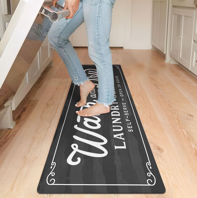 KOZYFLY Laundry Room Rug Runner 20"x60" Non Slip Kitchen Rugs Washable Laundry Room Mat Waterproof Mudroom Floor Carpet Runner Farmhouse Decor, 1.7x5ft, Dark Grey, Wash and Dry - Image 2