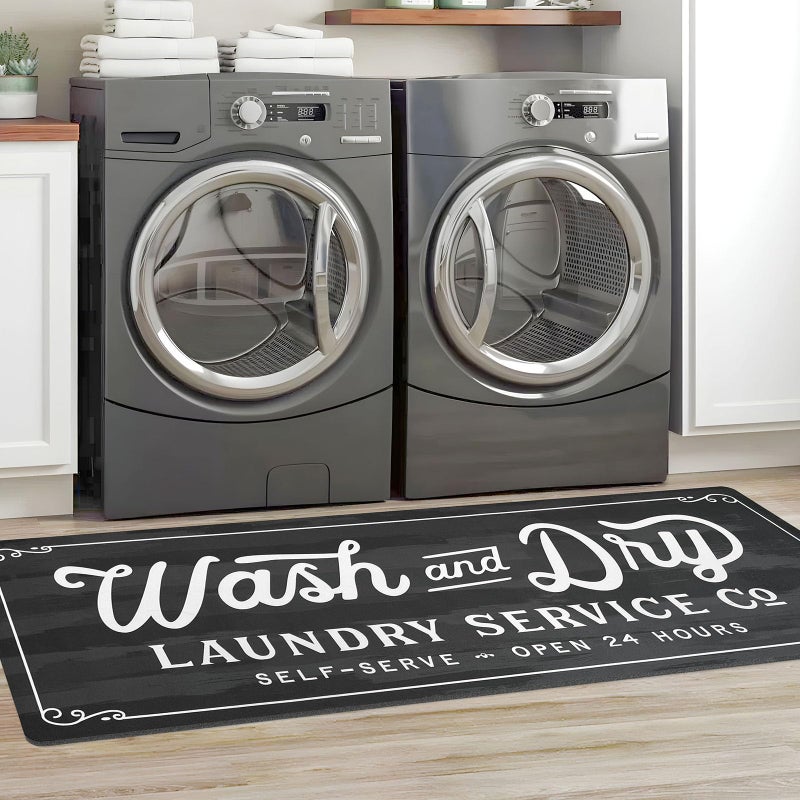 KOZYFLY Laundry Room Rug Runner 20"x60" Non Slip Kitchen Rugs Washable Laundry Room Mat Waterproof Mudroom Floor Carpet Runner Farmhouse Decor, 1.7x5ft, Dark Grey, Wash and Dry - Image 1