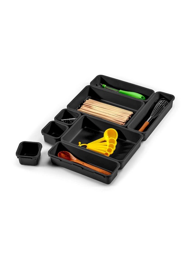 Madesmart madesmart Antimicrobial 8-Piece Interlocking Bin Pack Customizable Multi-Purpose Drawer, One Home Organization, EPA Certified, Carbon  - Image 2