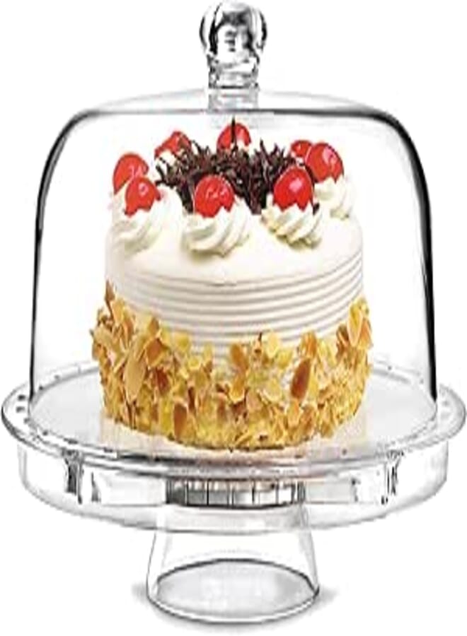 Tebery 6-in-1 Acrylic Cake Stand Cake Plate with 12”Dome Multi-Function Serving Platter, Salad & Punch Bowl
