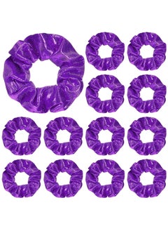 Taiyin 24 Pieces Shiny Metallic Scrunchie Solid Scrunchies Hair Ties Hair Elastics Accessories Elastic Band for Women Gym Dance Cheerleading Softball Volleyball Baseball TeamPurple