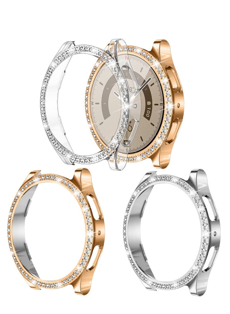 3 Pack Crystal Diamond Hard PC Bumper Case for Galaxy Watch 5 PRO 45mm - Stylish Protective Frame Cover Accessories for Women and Girls (No Screen Protector) - Image 1