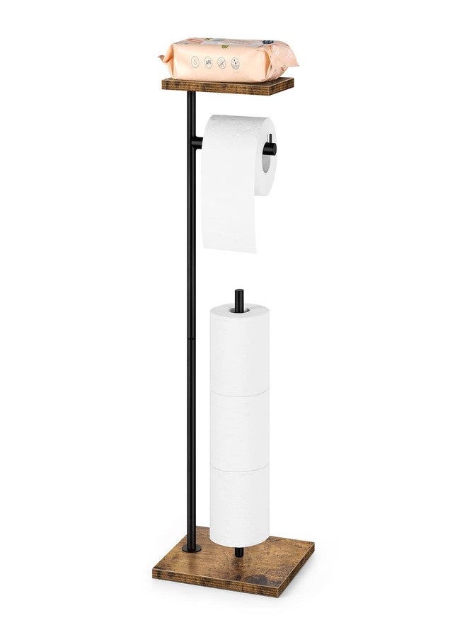 BTY Rustic Brown Farmhouse Toilet Paper Dispenser - FreeStanding Tissue Roll Holder with Shelf for Bathroom Toilet Paper Storage - Image 1