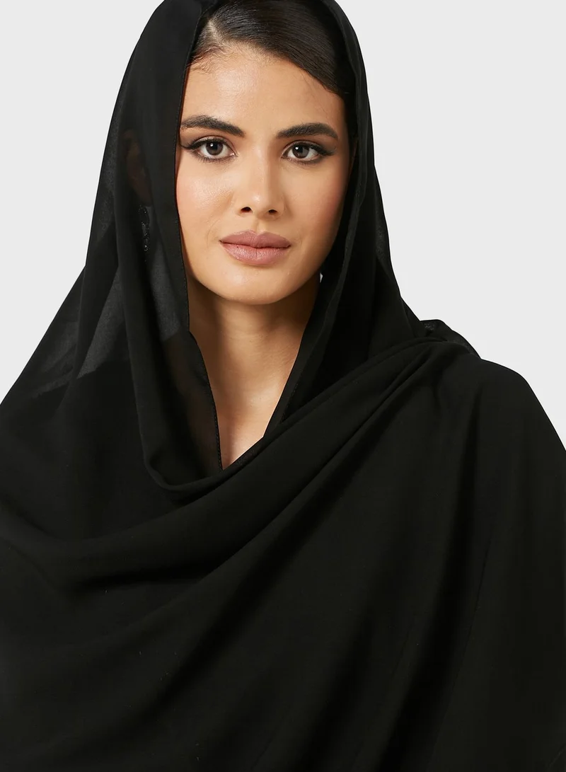 Khizana Contrast Piping Detail Two Tone Abaya