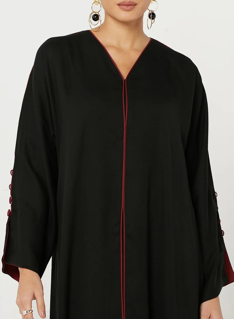 Khizana Contrast Piping Detail Two Tone Abaya