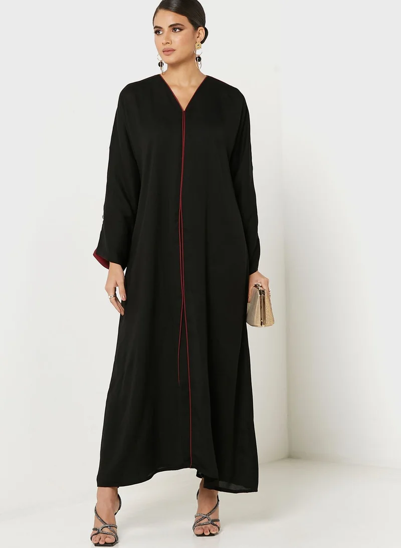 Khizana Contrast Piping Detail Two Tone Abaya