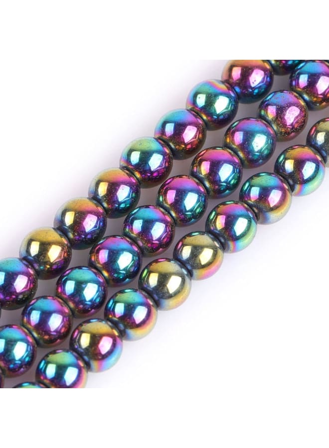 Natural 6mm Non-Magnetic Multicolor Metallic Coated Hematite Round Gemstone Semi Precious Loose Beads for Jewellery Making 15'' - Image 1