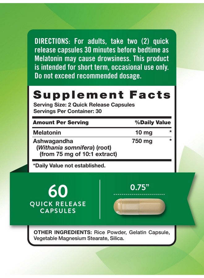 Nature's Truth Nature's Truth Melatonin 10mg with Ashwagandha | 60 Capsules | Non-GMO & Gluten Free Supplement for Adults  - Image 2