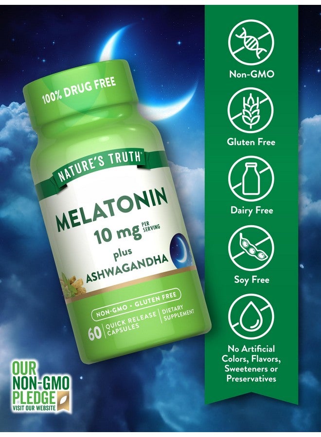 Nature's Truth Nature's Truth Melatonin 10mg with Ashwagandha | 60 Capsules | Non-GMO & Gluten Free Supplement for Adults  - Image 3