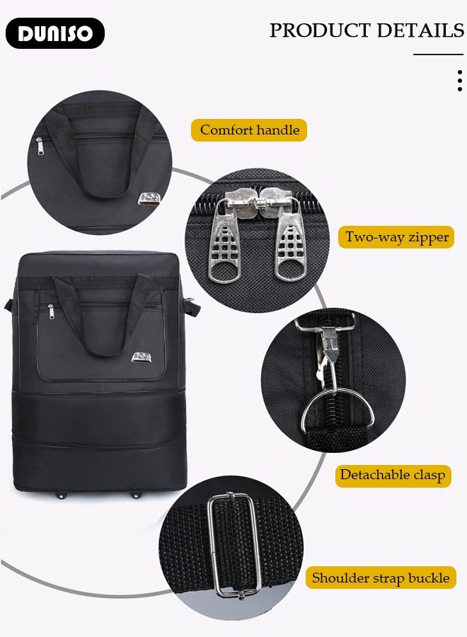 DUNISO Expandable Travel Luggage Bag for Men and Women, Foldable 2 Lays Waterproof Oxford Duffel Bag Suitcase with 5 Wheels, Lightweight Large Capacity Heavy Duty Spinner Carry-on Bag for Travel Business - Image 2