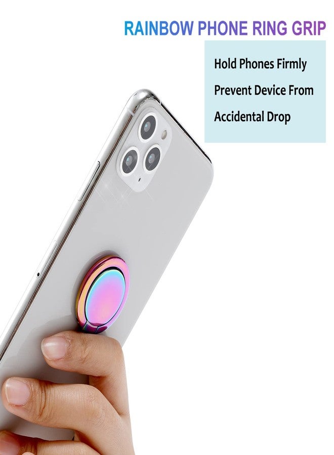 lenoup Rainbow Cell Phone Ring Stand Holder,Multicolor Ring Grip Kickstand,Iridescent 360 Rotation Metal Finger Ring for Phones,Pad - Image 4