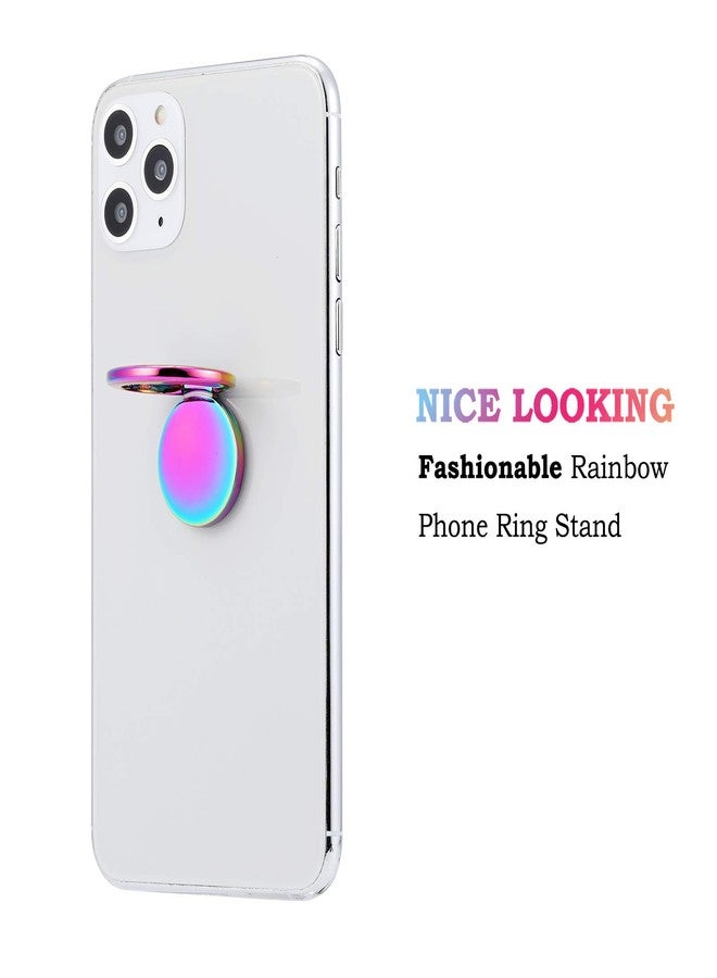 lenoup Rainbow Cell Phone Ring Stand Holder,Multicolor Ring Grip Kickstand,Iridescent 360 Rotation Metal Finger Ring for Phones,Pad - Image 2
