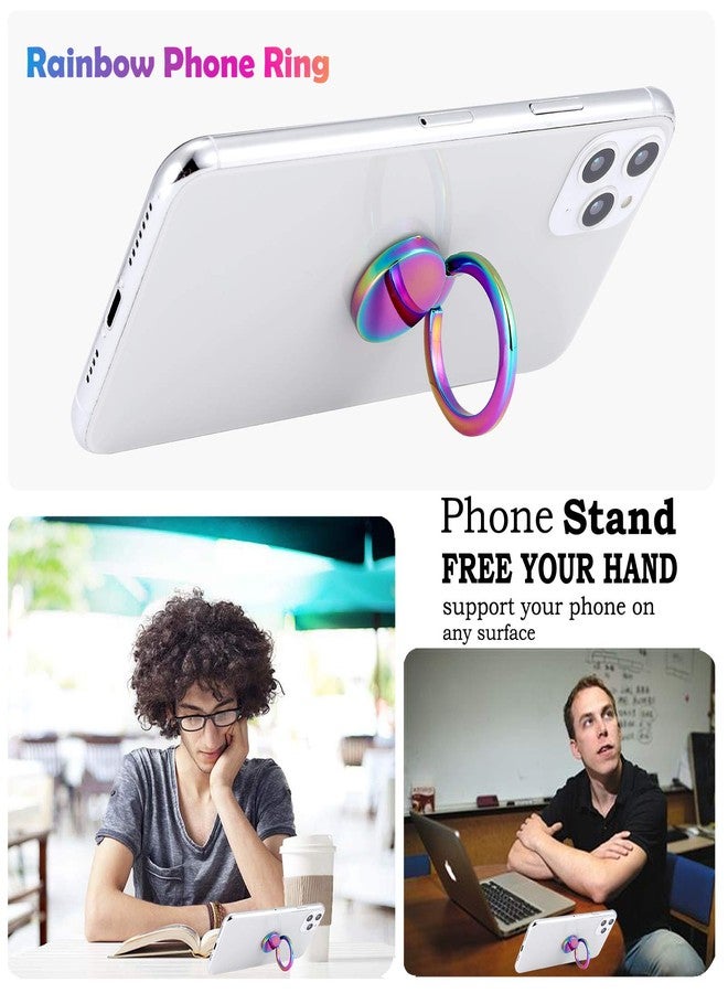 lenoup Rainbow Cell Phone Ring Stand Holder,Multicolor Ring Grip Kickstand,Iridescent 360 Rotation Metal Finger Ring for Phones,Pad - Image 5