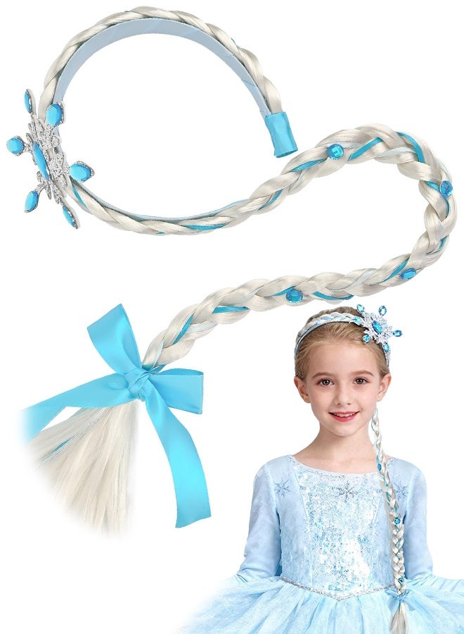 طوق رأس بضفائر أميرة، طوق شعر بضفائر شعر مستعار لطيف، أطواق رأس مضفرة للبنات لزي أميرة الثلج المتجمد، إكسسوارات تنكرية للبنات والأطفال الصغار، هدية مثالية لحفلات أعياد الميلاد والكريسماس والكوسبلاي (أزرق) - Image 1